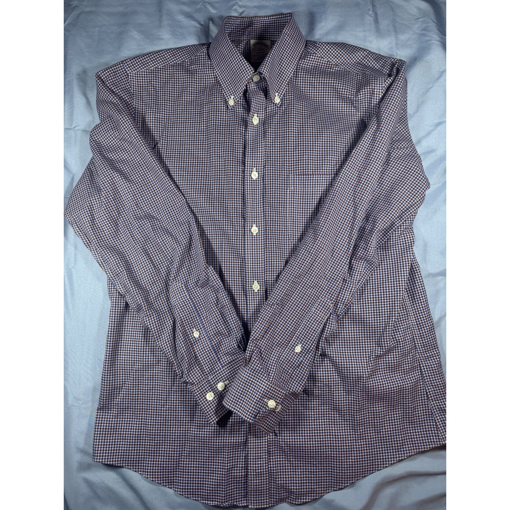 Brooks Brothers Regent Men's Red & Blue Plaid Long Sleeve Button Up Shirt Size M